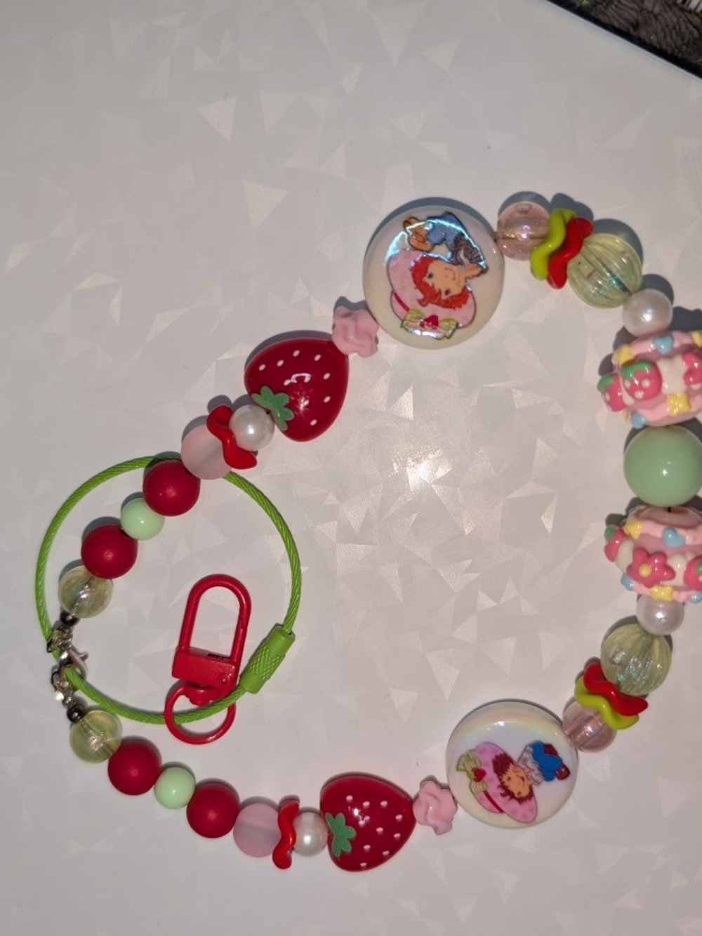 Kids Strawberry Beaded Keychain- Red & Mint